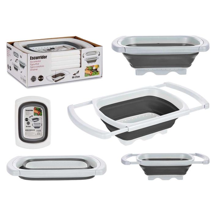 Colador rectangular ajustable y plegable Kinvara 39.5x4.5x26 cm - Blanco/Gris (12 Unidades) Colador rectangular ajustable y plegable Kinvara 39.5x4.5x26 cm - Blanco/Gris (12 Unidades)