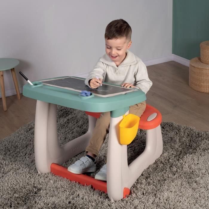 Smoby SMOB420107 Escritorio Escolar Pequeño Verde con 80 Accesorios Incluidos para Niños +3 Años 3