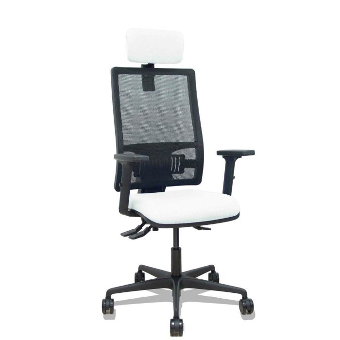 PIQUERAS Y CRESPO Silla Bormate asincro malla negra asiento bali blanco brazos 2D ruedas 65mm cabecero regulable PIQUERAS Y CRESPO Silla Bormate asincro malla negra asiento bali blanco brazos 2D ruedas 65mm cabecero regulable