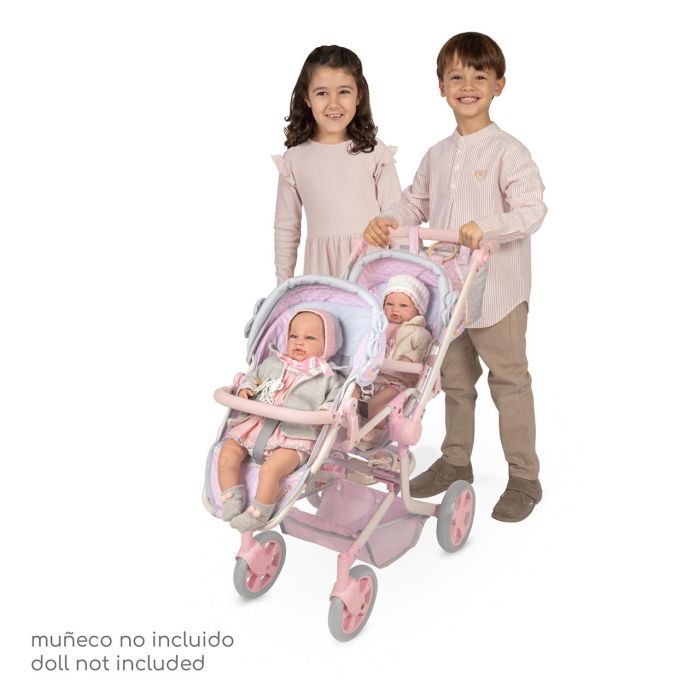 Decuevas 90875 Silla Gemelar Plegable Sophie, Manillar Ajustable, Rosa, Muñecas hasta 52cm 1