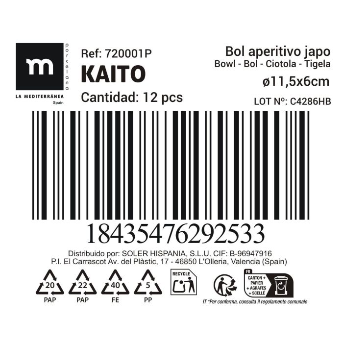 La Mediterranea Bol Aperitivo Japonés Ø 11.5 x 6 cm, Surtido 6 Diseños Relieve "Kaito" 13