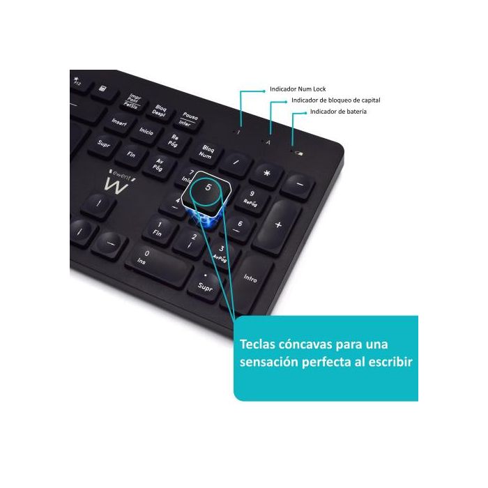 Ewent Teclado Inalámbrico Multimedia EW3256, Diseño Español QWERTY, Tecnología 2.4G, 13 Teclas Multimedia 2