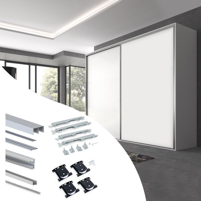 Emuca Kit de herrajes para armario de 2 puertas correderas y cierre suave Placard 90, perfil Vall, espesor 19mm, tableros no incluidos, Anodizado mate 0 Emuca Kit de herrajes para armario de 2 puertas correderas y cierre suave Placard 90, perfil Vall, espesor 19mm, tableros no incluidos, Anodizado mate 0