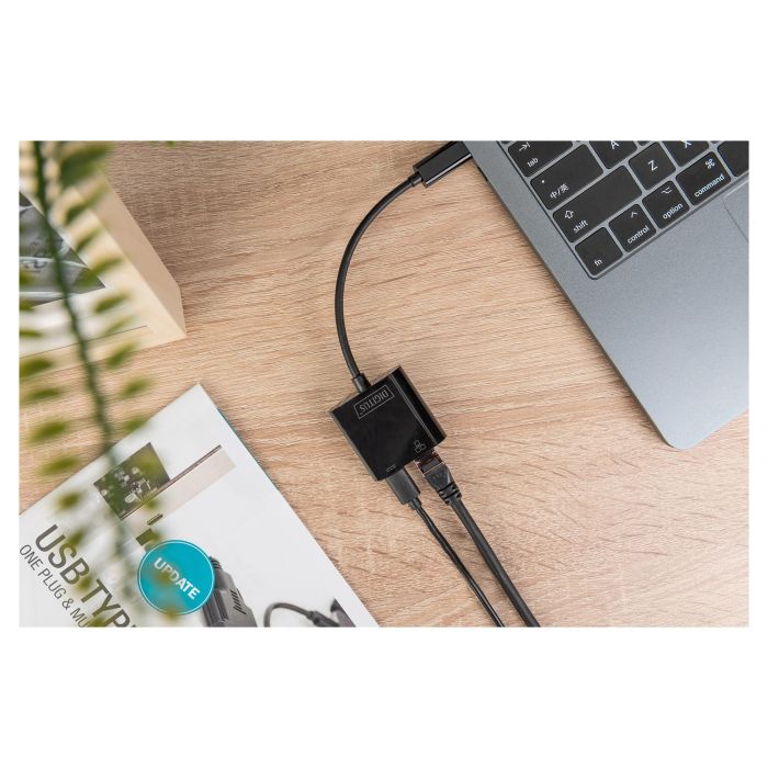 Digitus Adaptador USB Type-C a Gigabit Ethernet con Power Delivery, Negro