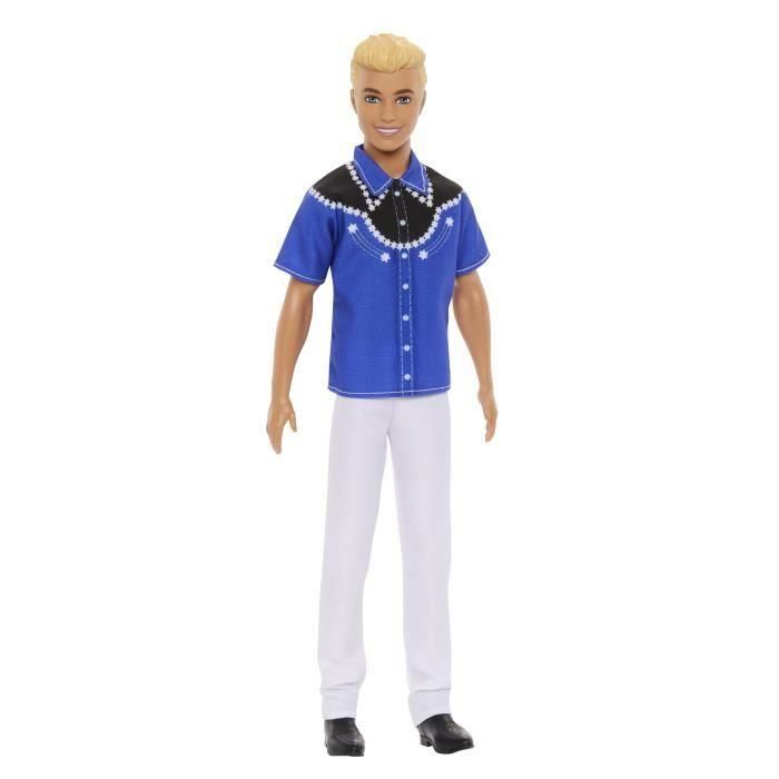 Barbie HRH25 Muñeco Ken Fashionista Look Oeste con Camisa Azul y Negro, Pantalones Blancos y Botines Negros 2