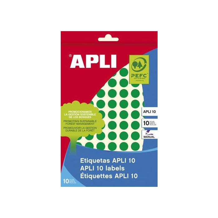 Apli Etiquetas Adhesivas Circulares Ø10 mm Escritura Manual 126 X 8H Verde