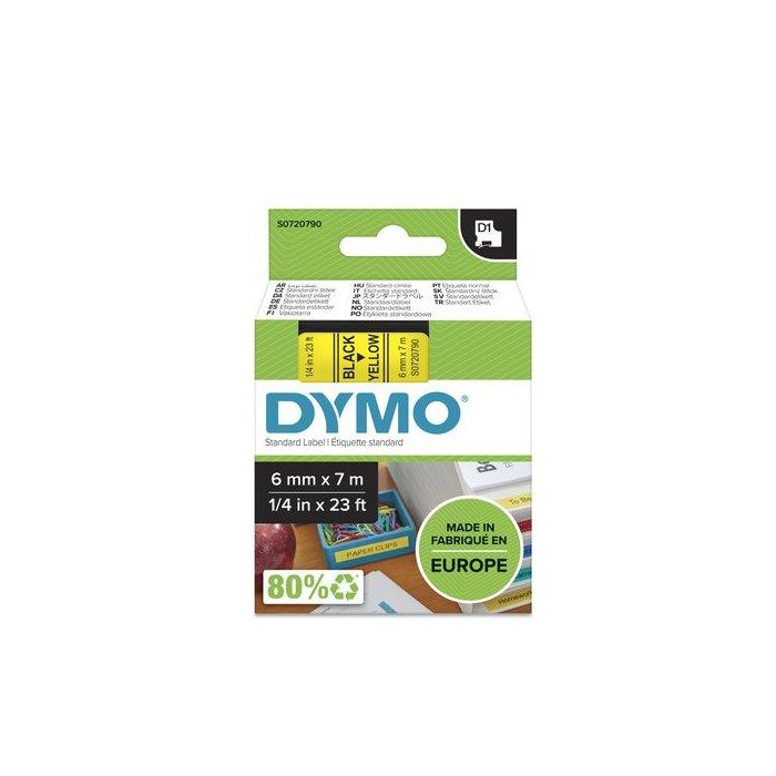 Dymo 43618 Cinta de Transferencia Térmica D1, Negro sobre Amarillo, 6 mm x 7 m, Poliéster Autoadhesiva