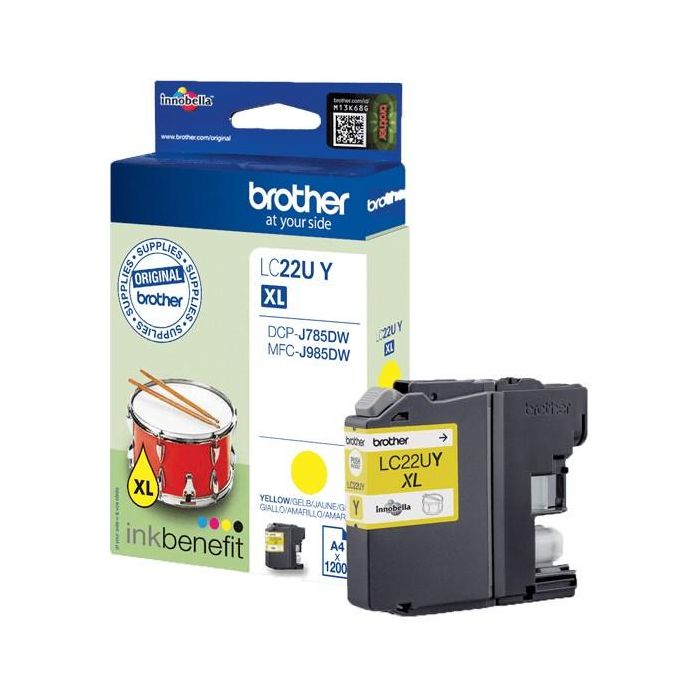 Brother LC22UY Cartucho de Tinta Original Amarillo - 1200 páginas - Para DCP-J785DW, MFC-J985DW