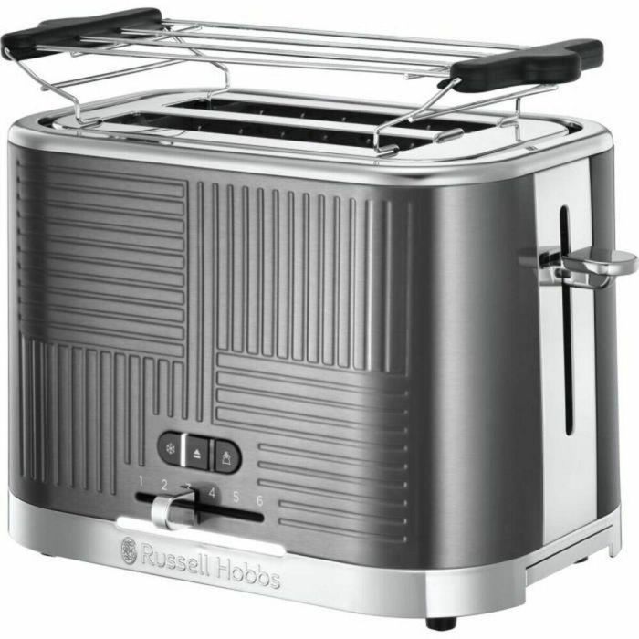 Russell Hobbs 25250-56 Tostadora Geo Steel Lift'n Look 2400W, 4 funciones: descongelar, recalentar, calentador de bollería, pinzas