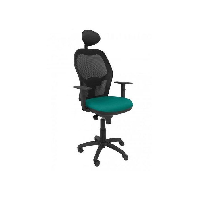 Silla Piqueras Y Crespo Jorquera Brazos Regulables Cabecero Fijo Mecanismo Sincro Con Regulador De Tension Respaldo De Malla Negra Y Asiento Tapizado Bali Verde Turquesa