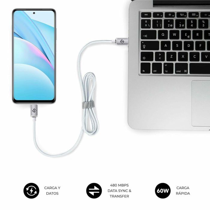 Cable USB-C a USB-C Subblim OPTIMUS Blanco 1 m 4 Cable USB-C a USB-C Subblim OPTIMUS Blanco 1 m 4