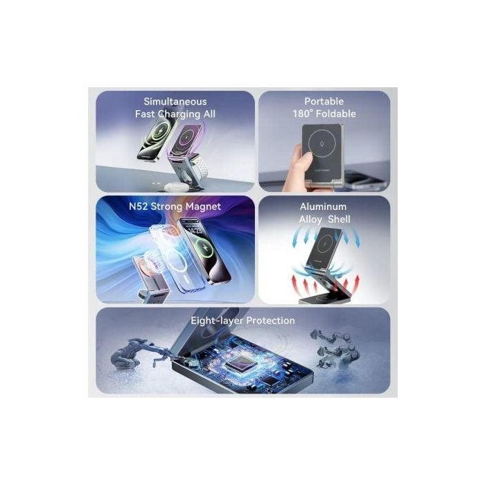 Vention FGFH0 Cargador Inalámbrico 3 en 1 MagSafe Plegable 15W para iPhone, iWatch y AirPods, Aleación Aluminio Gris 3 Vention FGFH0 Cargador Inalámbrico 3 en 1 MagSafe Plegable 15W para iPhone, iWatch y AirPods, Aleación Aluminio Gris 3