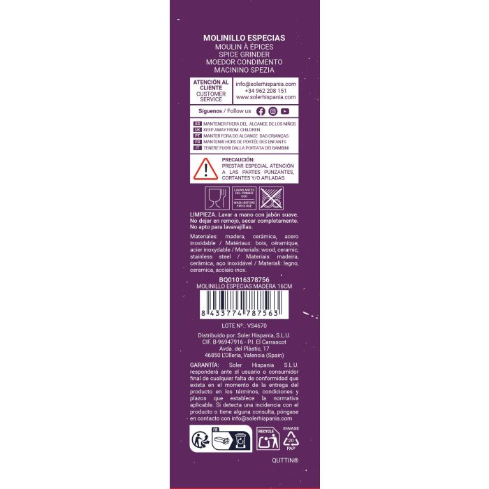 Molinillo Especias Madera 16Cm Quttin (20 Unidades) 3 Molinillo Especias Madera 16Cm Quttin (20 Unidades) 3