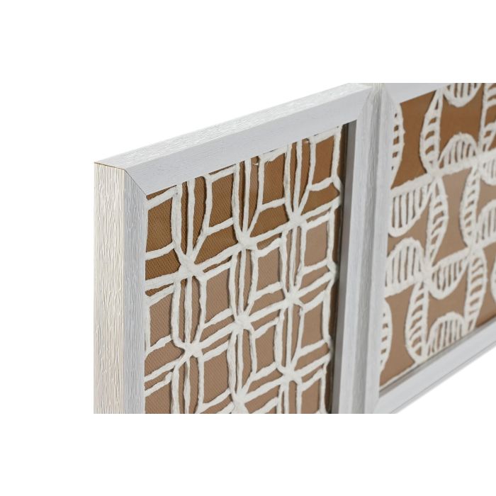 DKD Home Decor Cuadro Moderno Blanco Natural Cristal Papel Mache Set 4 Piezas 22 x 22 cm 1