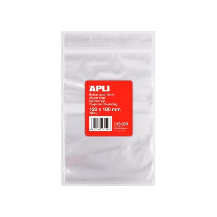 Apli Bolsas Autocierre 120x180 mm Ldpe Transparente Pack 100 Ud Apli Bolsas Autocierre 120x180 mm Ldpe Transparente Pack 100 Ud