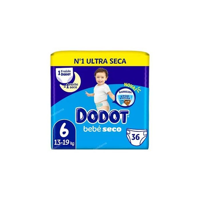 DODOT Pañal Bebé Seco Talla 6 (13-18 kg) – Pack 36 Unidades