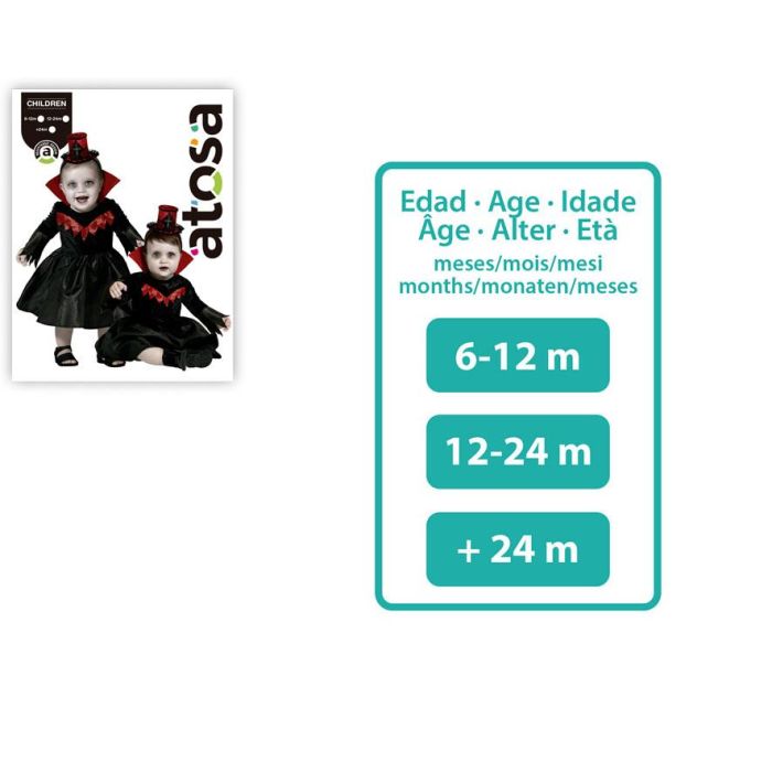 Vestido Negro Vampiresa Bebé 12-24 Meses con Golas y Sombrero Mini para Halloween o Fiesta Temática 1