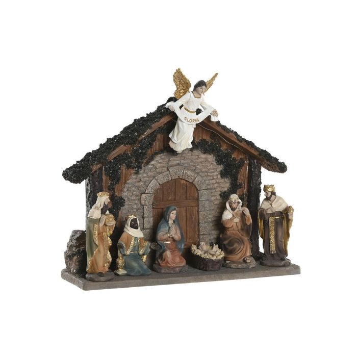 DKD Home Decor Nacimiento Navidad Tradicional Resina con Luz LED Multicolor Pilas LR44 Incluidas 23 x 28 x 8.5 cm 1