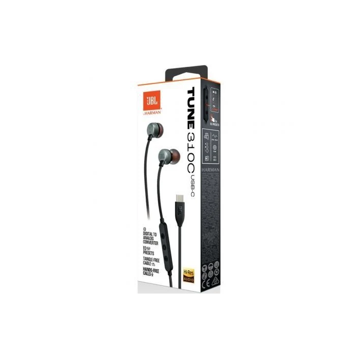JBL Auriculares In-Ear Tune 310C USB-C con Micrófono Negros JBLT310CBLK Sonido JBL Pure Bass Audio de Alta Resolución