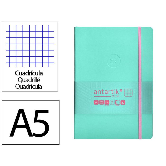 Cuaderno Con Gomilla Antartik Notes Tapa Blanda A5 Hojas Cuadricula Rosa Y Turquesa 80 Hojas 80 gr Fsc