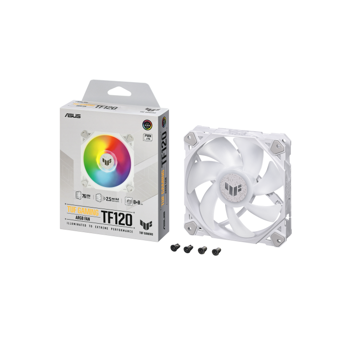 ASUS TUF GAMING TF120 ARGB WHITE EDITION Carcasa del ordenador Refrigerador de aire 12 cm Blanco 1 pieza(s) 6 ASUS TUF GAMING TF120 ARGB WHITE EDITION Carcasa del ordenador Refrigerador de aire 12 cm Blanco 1 pieza(s) 6