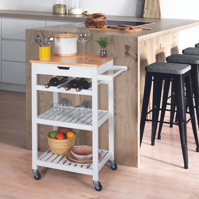 Home Deco Factory Mesa Camarera Con Ruedas Blanca Essentiel - 40x62,5 cm; h.85,5 cm, Cajón, Botellero y Dos Baldas 1 Home Deco Factory Mesa Camarera Con Ruedas Blanca Essentiel - 40x62,5 cm; h.85,5 cm, Cajón, Botellero y Dos Baldas 1