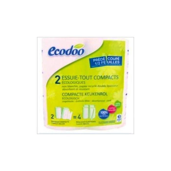 ECODOO Papel de Cocina Compacto 100% Reciclado Doble Espesor 2 Rollos