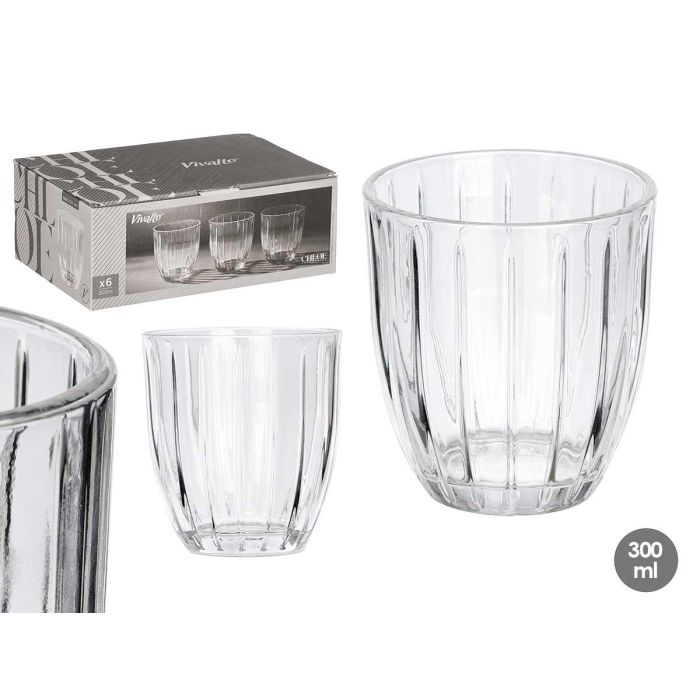 Vivalto Vaso de Agua de Vidrio con Rayas 300 ml Transparente, apto para Lavavajillas (Set de 24)