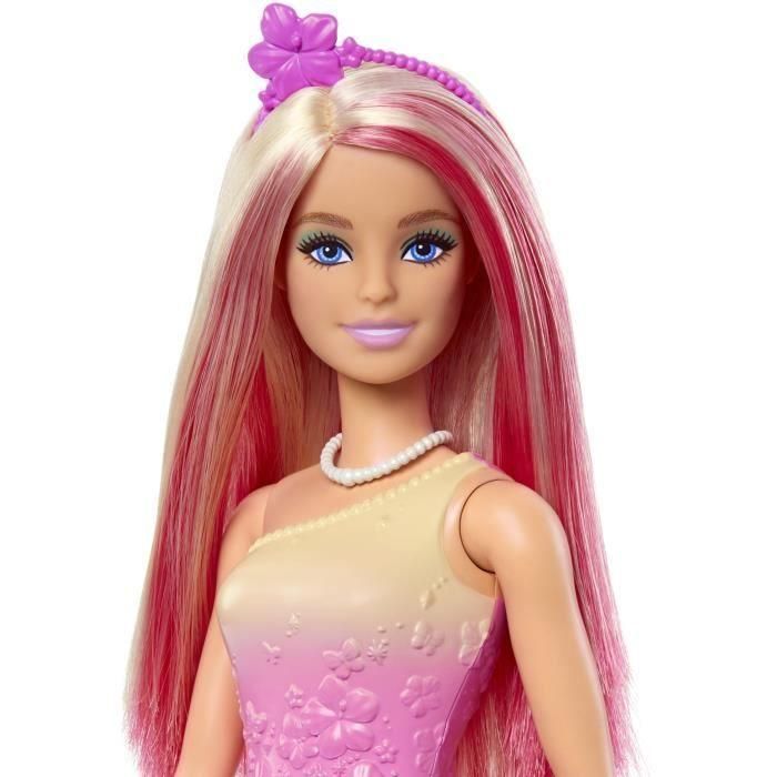 Barbie HRR08 Muñeca Princesa Dreamtopia con Pelo Rosa y Rubio, Falda de Mariposas, Accesorios para Niños +3 años 1