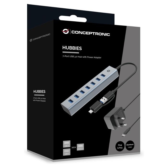 Conceptronic HUBBIES21GP Hub USB 3.0 Gris con 7 Puertos USB-A y Conexiones USB-A y USB-C 4 Conceptronic HUBBIES21GP Hub USB 3.0 Gris con 7 Puertos USB-A y Conexiones USB-A y USB-C 4