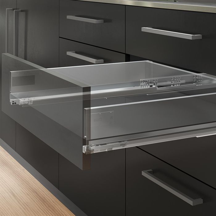 Emuca Kit de cajón para cocina o baño Vertex de altura 93mm con regulación 3D, tableros incluidos, módulo 450mm, Gris antracita 3