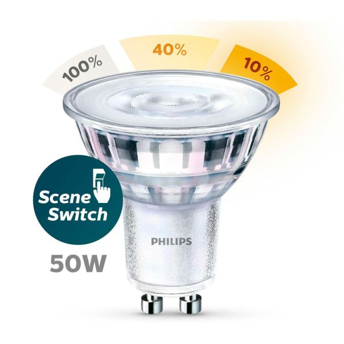 Philips Bombilla LED Spot GU10 50W Blanco cálido Compatible con atenuador Vidrio 4