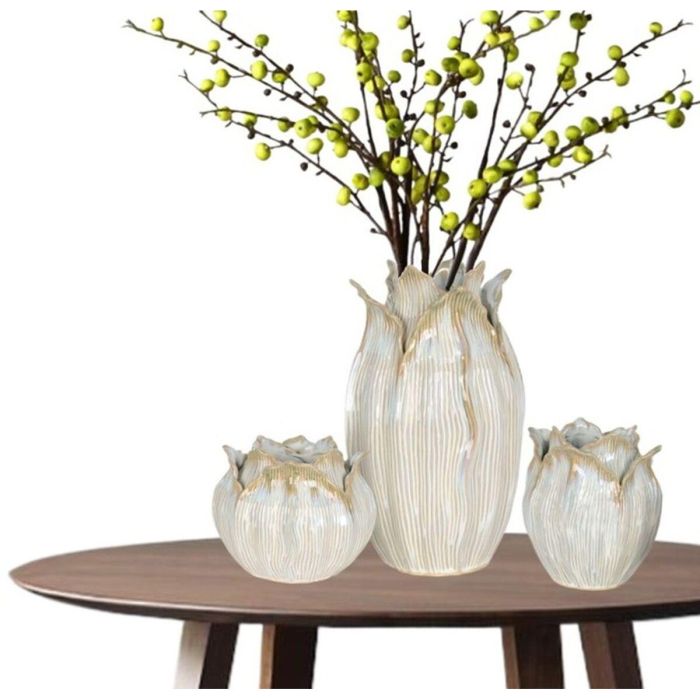 DKD Home Decor Jarrón Shabby de Cerámica Crema 19 x 33 x 19 cm 3