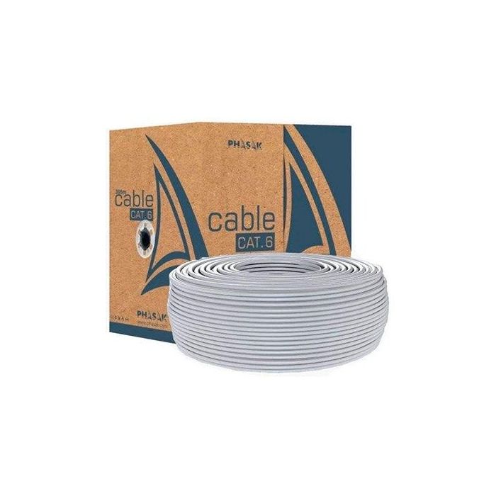 Phasak Bobina Cable Gris UTP Cat.6 Cobre Sólido AWG23 100m