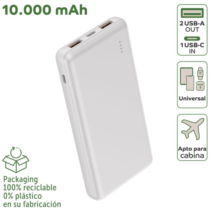 Myway power bank 10.000 mAh USB 2 puertos 2A + cable tipo C blanca 7