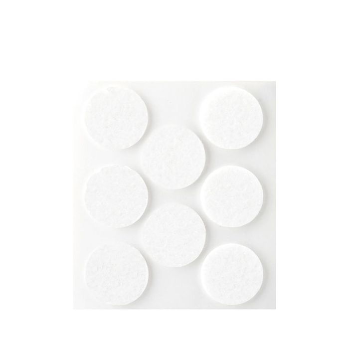 Inofix Plasfix - Pack de 8 fieltros blancos sintéticos adhesivos Ø27mm, lana acrílica, para protección y silencio