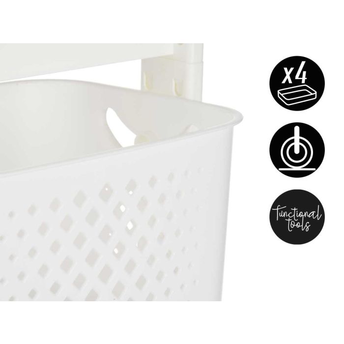 Verdulero de plástico Kinvara 3 alturas con ruedas, blanco, 33x11x42 cm 3 Verdulero de plástico Kinvara 3 alturas con ruedas, blanco, 33x11x42 cm 3