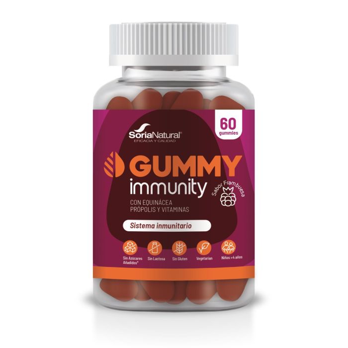 SORIA NATURAL Gummy Immunity Frambuesa 60 Gummies: Equinácea, Saúco, Zinc y Vitaminas C, D, B6 para el Sistema Inmunitario