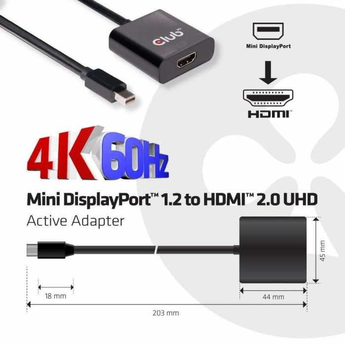 Club3D Adaptador Mini DisplayPort 1.2 a HDMI 2.0 Activo 3D 4K60Hz UHD Negro - Conecta PC a Monitor/TV 2 Club3D Adaptador Mini DisplayPort 1.2 a HDMI 2.0 Activo 3D 4K60Hz UHD Negro - Conecta PC a Monitor/TV 2