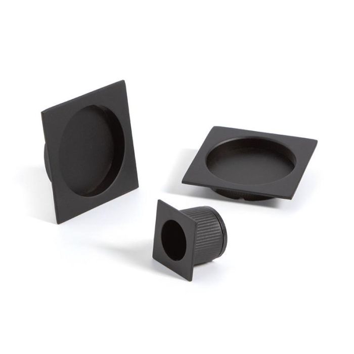 Duver Kit Tiradores Cuadradas Puerta Corredera Negro Mate para Madera