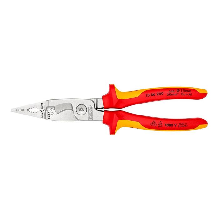 Knipex Alicates para instalaciones eléctricas cromado 200 mm - Sujetar, doblar, desbarbar, cortar, pelar y crimpar Knipex Alicates para instalaciones eléctricas cromado 200 mm - Sujetar, doblar, desbarbar, cortar, pelar y crimpar