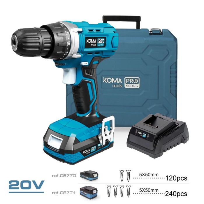 Kit maletin taladro atornillador 20 v con 70 accesorios con batería y cargador koma tools 1 Kit maletin taladro atornillador 20 v con 70 accesorios con batería y cargador koma tools 1