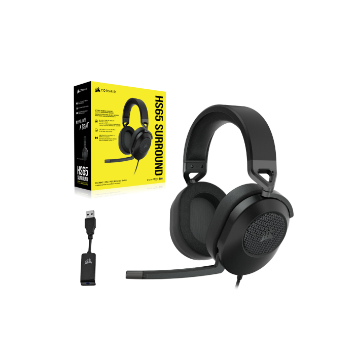 Corsair Auriculares Gaming HS65 Carbono, Cancelación de Ruido Micrófono, USB, Conectividad Alámbrica, Juego 3