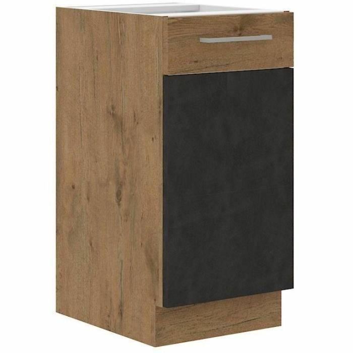 Mueble bajo ROCK - Melamina con decoración roble lancelot y gris matera - 1 puerta - L40 x H82 cm