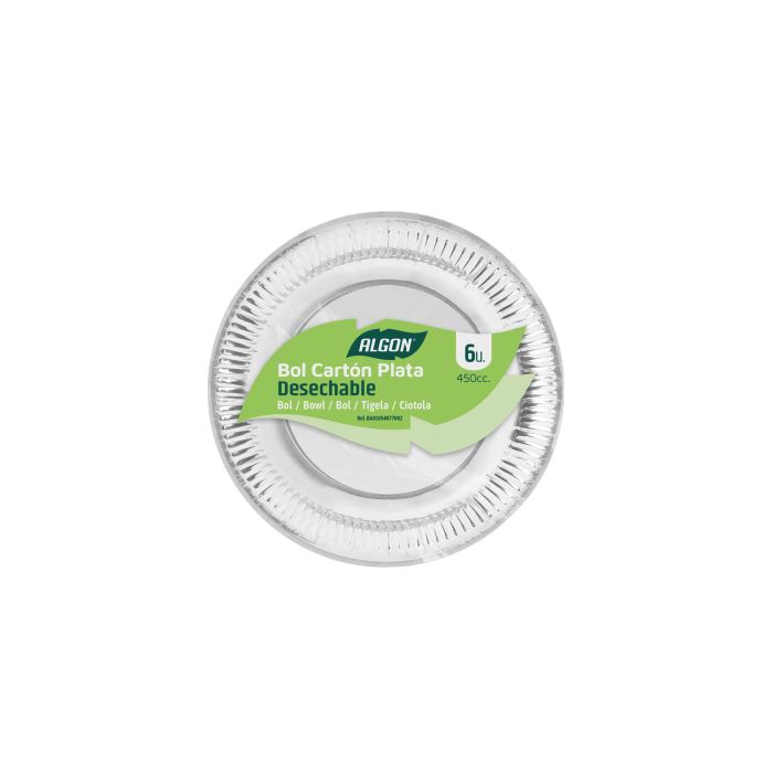 Set de 6 bols de cartón plata 450cc Algon (18 Cajas) 1