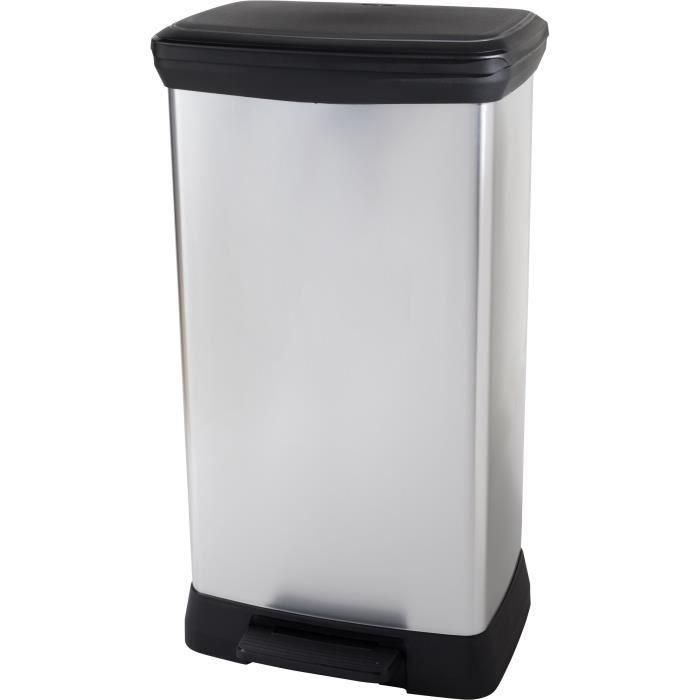 Papelera Duo Rectángulo - DECO BIN - CURVER - 46L (23+23L) - Doble compartimento - 39 x 29 x 72 cm - Gris metalizado 2 Papelera Duo Rectángulo - DECO BIN - CURVER - 46L (23+23L) - Doble compartimento - 39 x 29 x 72 cm - Gris metalizado 2