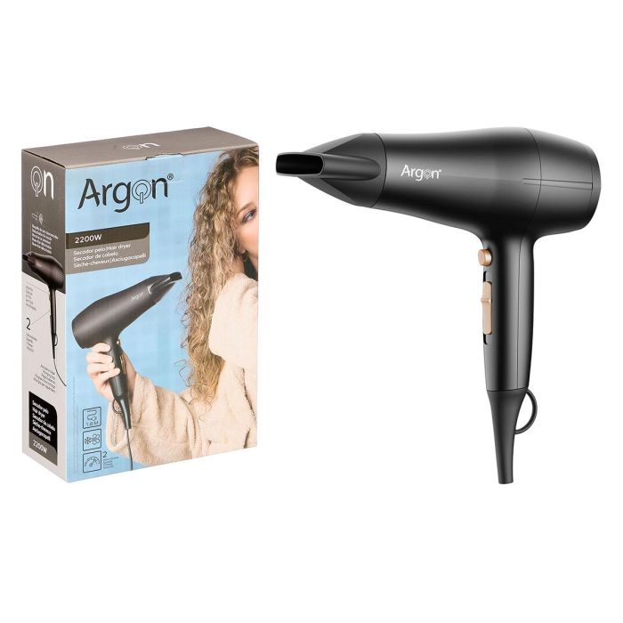 Argon Secador de Pelo Negro Dorado Mate 2200W, 23x8.5x26 cm (6 Unidades) Argon Secador de Pelo Negro Dorado Mate 2200W, 23x8.5x26 cm (6 Unidades)