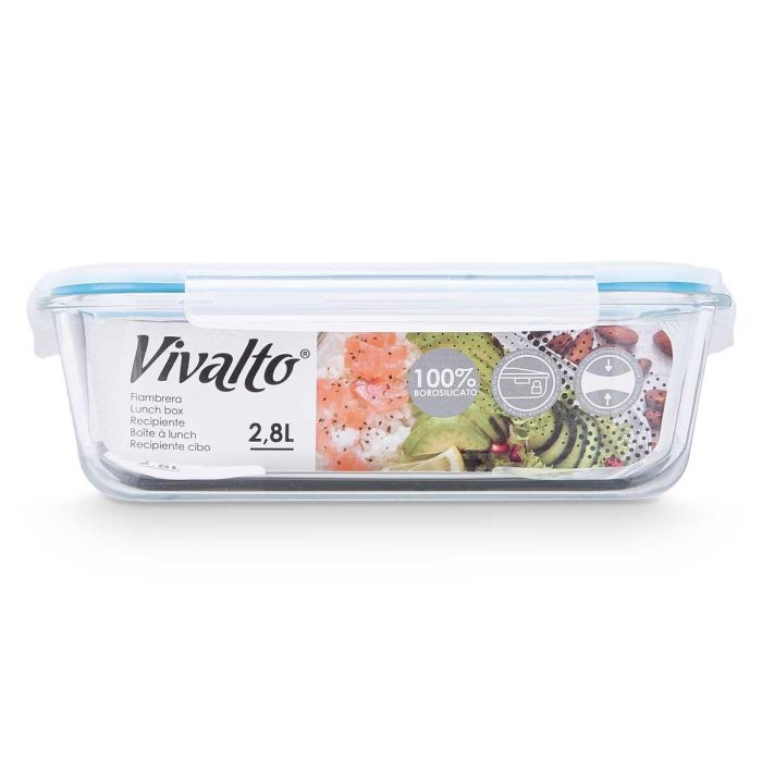 Fiambrera de Vidrio Borosilicato Hermética 2800 ml Vivalto 28x9x21 cm (6 Unidades) 2 Fiambrera de Vidrio Borosilicato Hermética 2800 ml Vivalto 28x9x21 cm (6 Unidades) 2