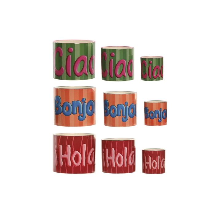 DKD Home Decor Macetero Multicolor Cerámica 13.6 x 11.8 x 13.6 cm Set de 3 1