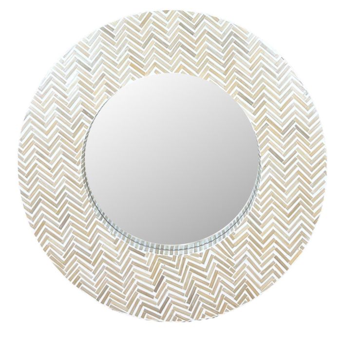 DKD Home Decor Espejo de Pared Tropical Raviet de Bambú y Resina Marrón/Blanco 100x100 cm con Mosaico